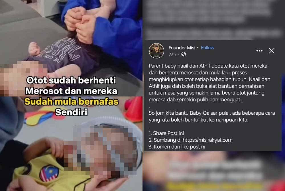 Tangkap layar video keadaan terkini Baby Naail dan Athif menerusi hantarn di Facebook pada Isnin.