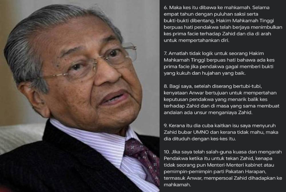 Tangkap layar kenyataan Dr Mahathir menerusi hantaran di Facebook pada Isnin.