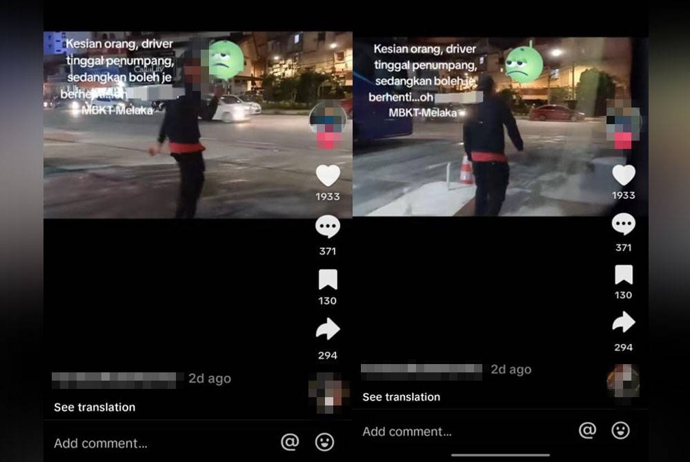 Penumpang mengejar bas yang meninggalkannya kerana lewat satu minit menerusi tangkap layar video di TikTok pada Rabu.