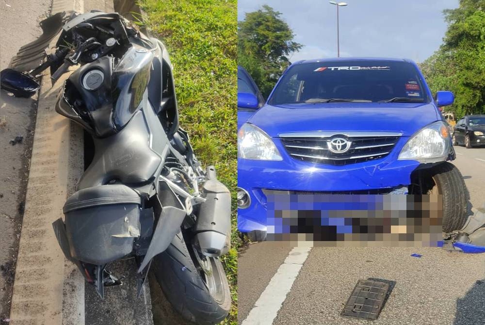 Keadaan motosikal dan MPV yang terbabit kemalangan di Jalan Pintasan Kuantan pada Khamis.