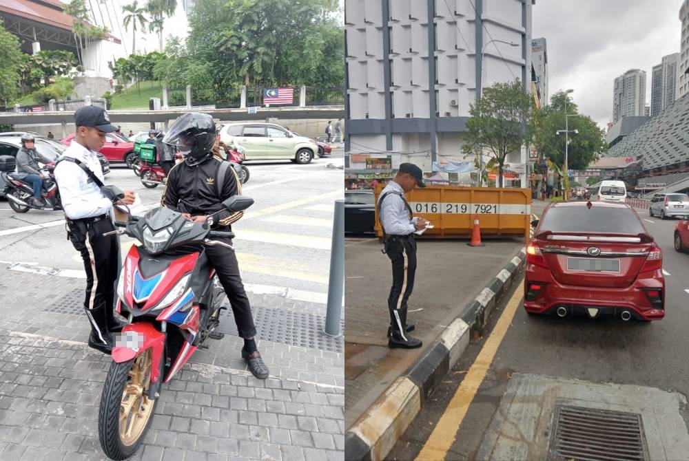 Seorang anggota trafik PDRM mengenakan saman kepada pesalah lalu lintas semasa Op HUU di sekitar ibu kota pada Khamis.