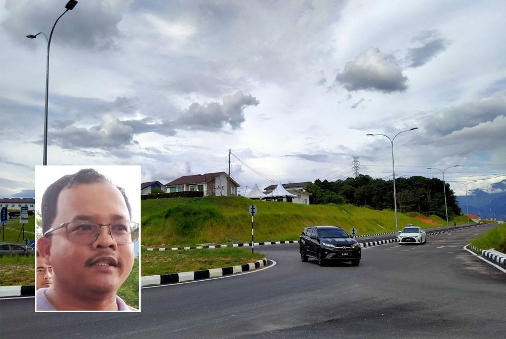 Jalan berhampiran dengan bulatan memberi risiko kepada penduduk kerana kebanyakan kenderaan yang melalui jalan itu dipandu laju. Gambar kecil: Mohd Nazri