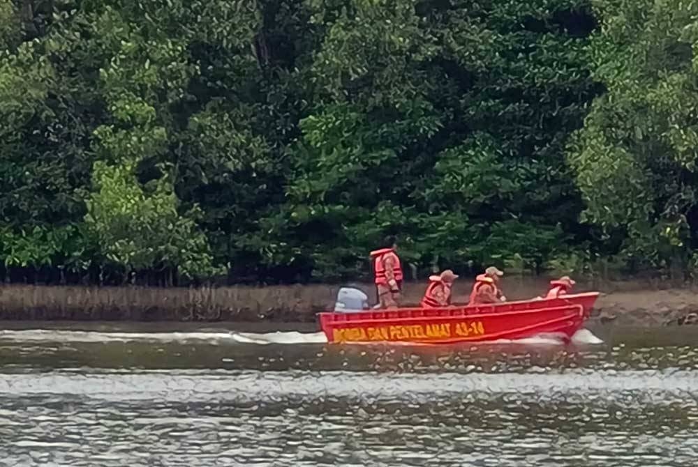 Operasi SAR mencari mangsa hilang akibat dibaham buaya dilakukan dengan menyusuri tebing sungai menggunakan bot oleh pasukan bomba di Kota Belud.