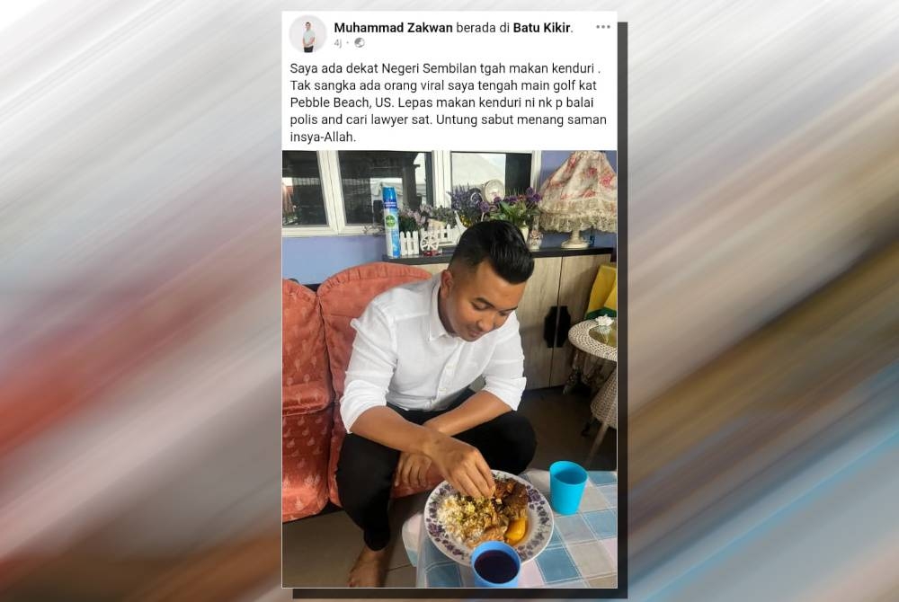 Muhammad Zakwan turut memuat naik gambarnya yang sedang menikmati hidangan kenduri dalam hantarannya di Facebook pada Sabtu.