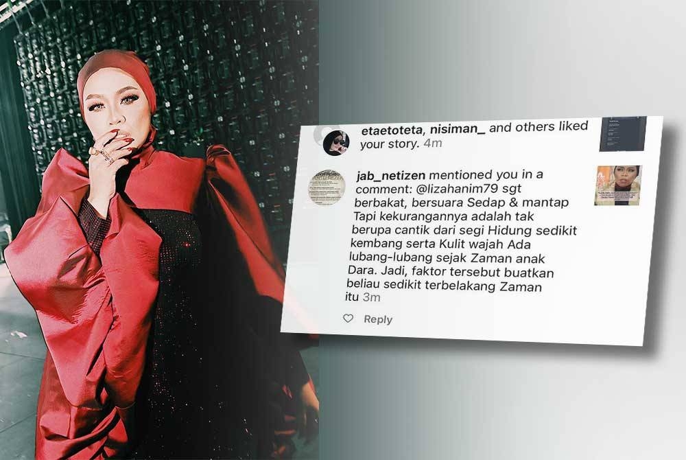 Antara komen yang ditinggalkan oleh sebuah pengendali Instagram sehingga menggores hati penyanyi bersuara lunak, Liza Hanim.