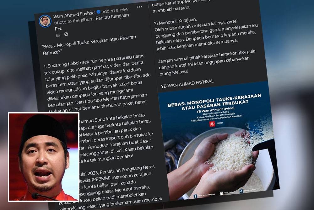 Tangkap layar kenyataan Wan Ahmad Fayhsal Wan Ahmad menerusi hantaran di Facebook pada Isnin.