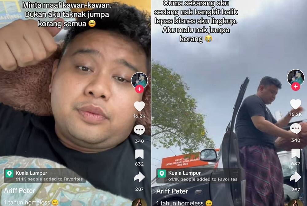 Ariff berkongsi kehidupannya berumah di dalam kereta sejak setahun lalu di media sosial.