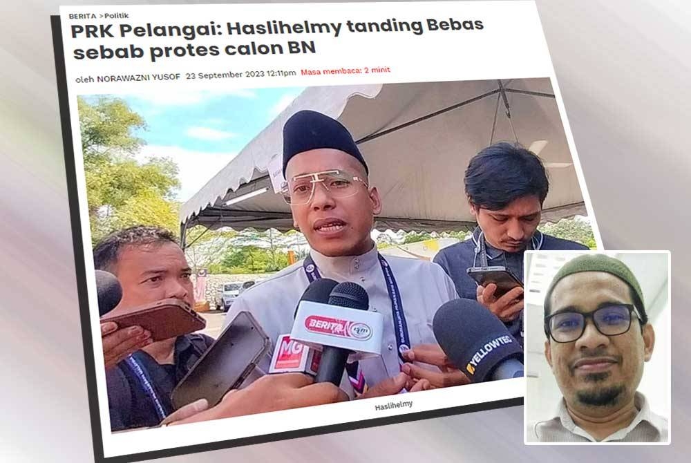 Haslihelmy sebelum ini memaklumkan bertanding sebagai calon Bebas pada PRK DUN Pelangai sebagai protes terhadap calon BN. Gambar kecil: Dr Che Hamdan