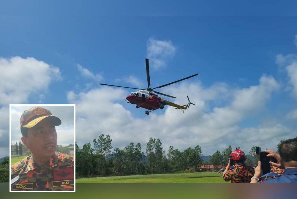 Helikopter Mi-171 yang digunakan untuk membantu misi kemanusian di Pensiangan berpangkalan di Miri, Sarawak. (Gambar kecil: Abdul Razak)