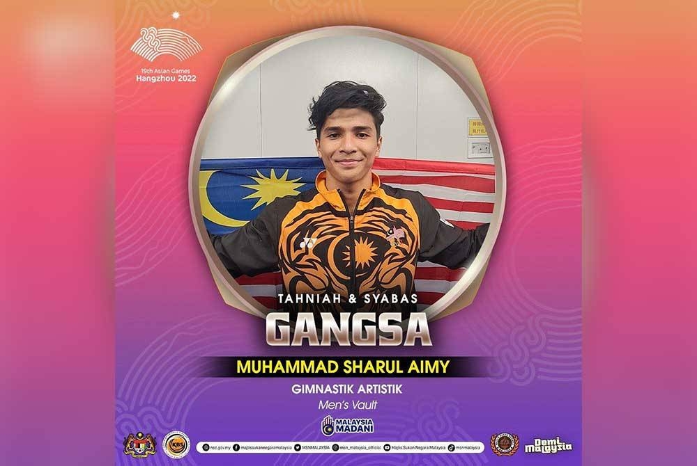 Muhammad Sharul Aimy berjaya meraih gangsa dalam acara melombol di temasya Sukan Asia Hangzhou, pada Jumaat.