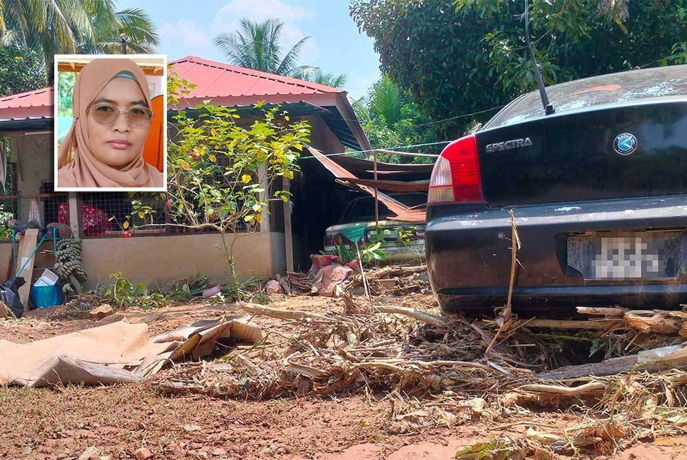 Keadaan rumah Tilka. Barangan serta perabot dari rumah sewa yang dibawa pulang ke Kampung Iboi tiga hari sebelum banjir, turut terjejas. Gambar kecil: Tilka