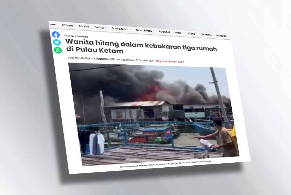 Dalam kejadian pada jam 12.45 tengah hari itu, tiga buah rumah dan dua tempat pemunggahan ikan terbakar.