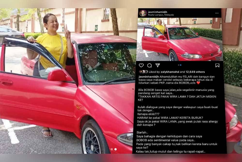 Hantaran di laman Instagram Jasmin mengenai kereta Wira yang digelar Bobob.