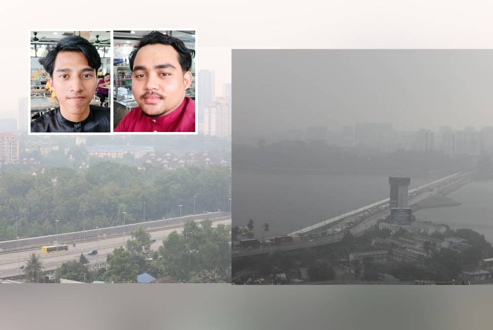 Keadaan di sekitar bandar raya Johor Bahru pada Ahad yang dilanda jerebu. Tambak Johor hampir &#039;hilang&#039; akibat jerebu yang melanda. Gambar kecil: MUHAMMAD FAUZAN, MUHAMMAD IMRAN