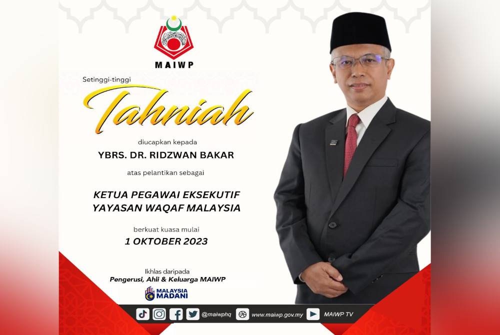 Ridzwan dilantik sebagai Ketua Pegawai Eksekutif Yayasan Waqaf Malaysia berkuat kuasa 1 Oktober.