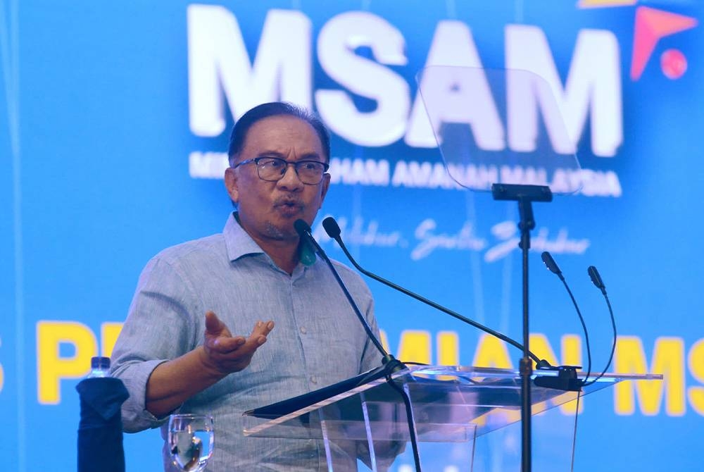 Anwar ketika berucap di MSAM 2023 yang diadakan di Setia Fontaines, Bertam pada Ahad.