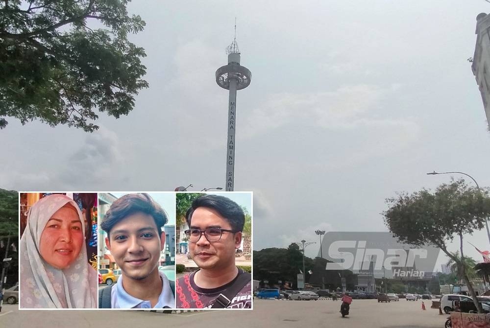 Pemandangan Menara Taming Sari di Banda Hilir berikutan jerebu yang melanda Melaka. (Gambar kecil: Wan Norizan, Muhammad Rashid, Asyraf)