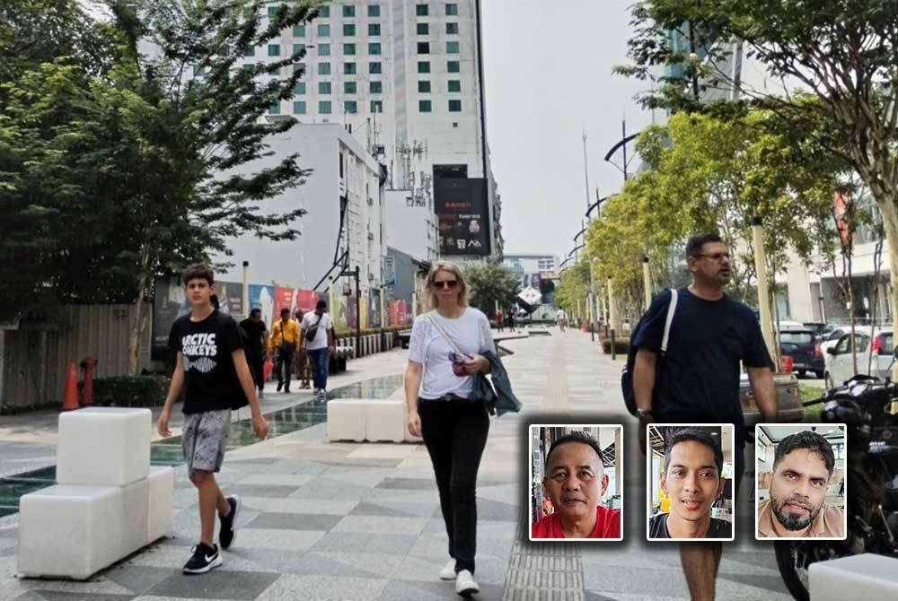 Orang ramai menjalankan aktiviti seperti biasa di sekitar bandar raya Johor Bahru pada Isnin. (Gambar kecil: Junaidi, Mohd Ali dan Mohamad Muneer)