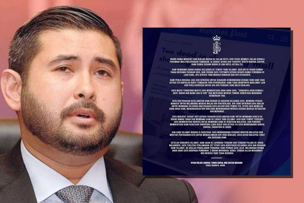 Tunku Ismail berkongsi detik cemas insiden tembakan di Bangkok di Facebook.