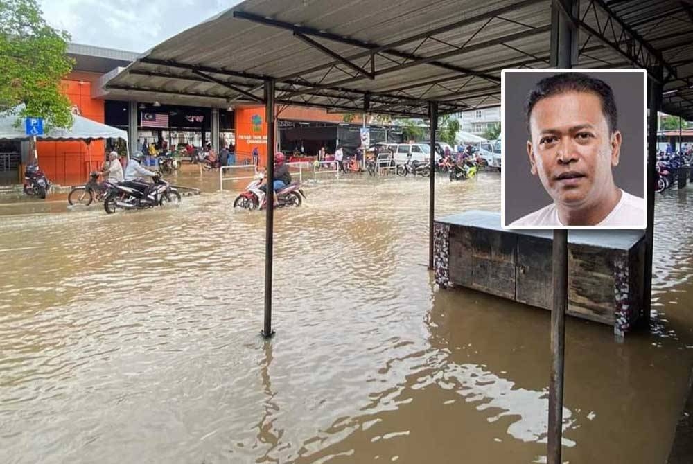 Antara kawasan sekitar pekan Changlun yang dilanda banjir akibat hujan berterusan pada Rabu lepas. Gambar kecil: Hasmuni