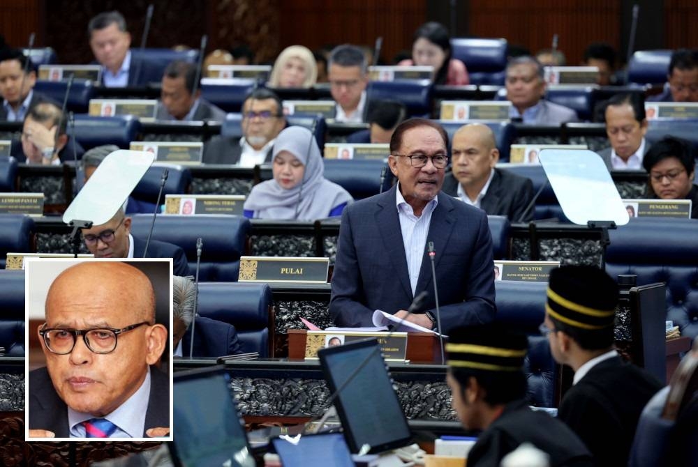 Perdana Menteri Datuk Seri Anwar Ibrahim ketika Mesyuarat Khas Dewan Rakyat. - Foto Bernama. (Gambar kecil: Abdul Aziz).