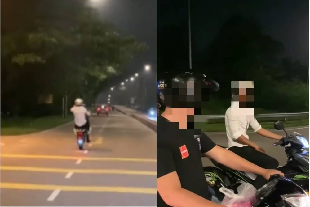 Tangkap layar video yang memaparkan lelaki Pakistan melakukan aksi &#039;wheelie&#039; di Jalan Kota Tinggi- Kluang pada April lalu.