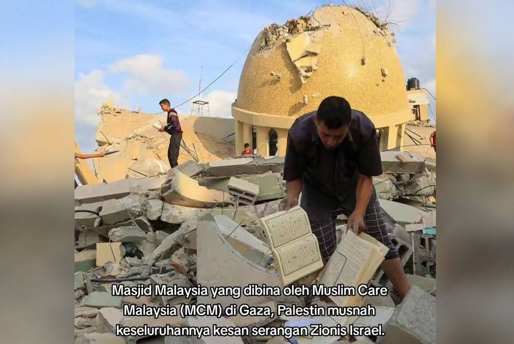 Masjid Muhammad Al-Amin musnah sepenuhnya dibom tentera Israel. - Foto TikTok Muslim Care Malaysia (MCM)