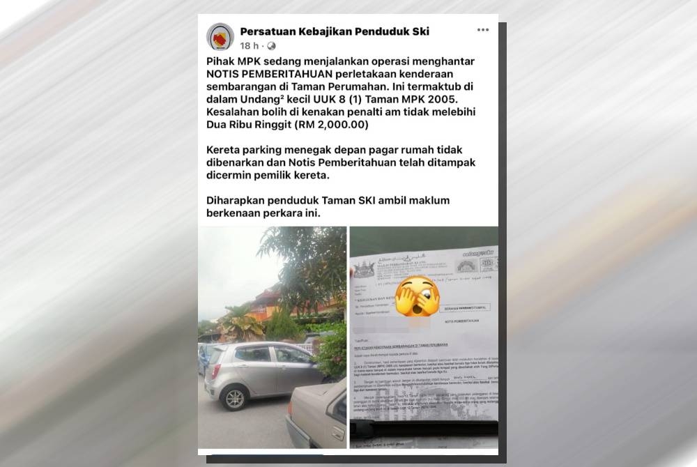 Tangkap layar Persatuan Kebajikan Penduduk SKI yang membuat hantaran di Facebook pada Khamis.