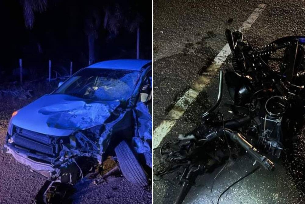 Keadaan kedua-dua kenderaan yang rosak teruk selepas terlibat kemalangan di Jalan Bukit Kuantan dekat Bukit Goh di sini pada Jumaat. Foto: Facebook Polis Trafik Kuantan