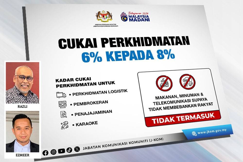 Kenaikan kadar cukai perkhidmatan dari enam kepada lapan peratus bagaimanapun tidak termasuk sektor makanan, minuman dan telekomunikasi.