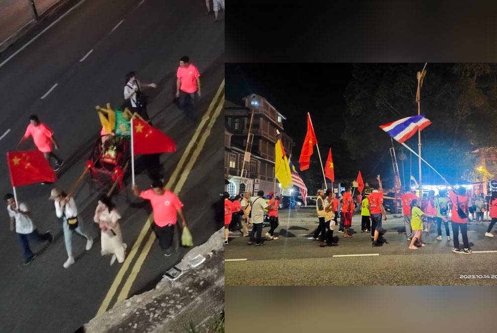 Gambar yang tular memaparkan bendera negara China yang dikibarkan peserta perarakan.