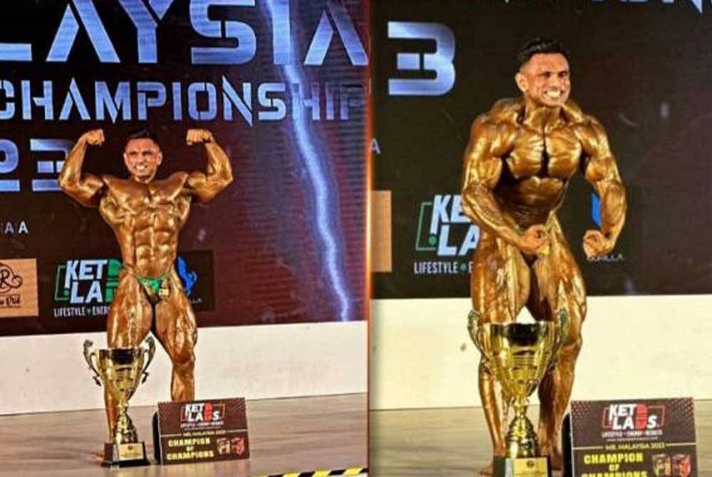 Kumareswarren memperagakan jisim otot yang &#039;mengancam&#039; untuk muncul juara kategori heavyweight, sekali gus melayakkan diri ke pusingan Juara antara Juara. - Foto Bernama