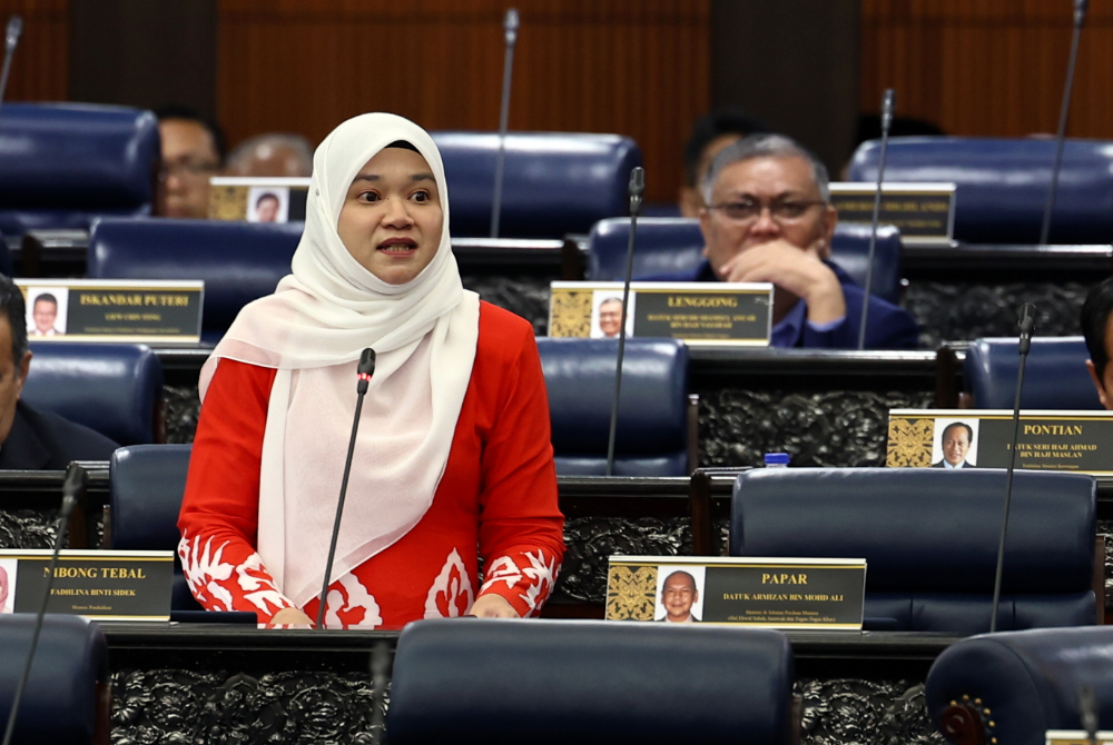 Fadhlina ketika bercakap pada sesi Waktu Pertanyaan-Pertanyaan Menteri di Dewan Rakyat pada Selasa. Foto: Bernama