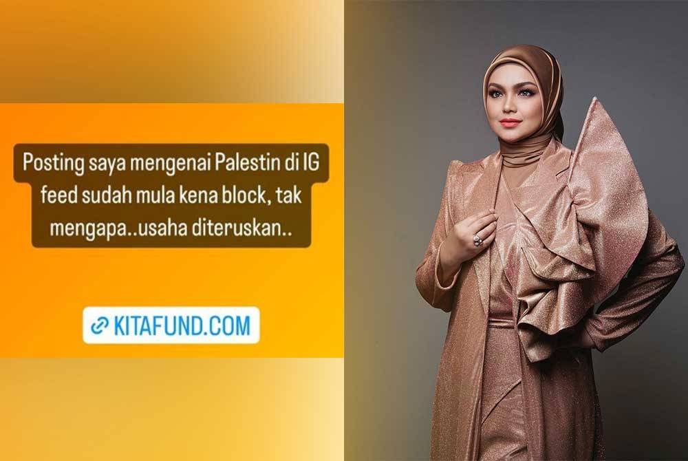 Siti menerusi Instastory miliknya memaklumkan perkongsiannya mengenai isu Palestin sudah mula disekat oleh pihak Instagram.