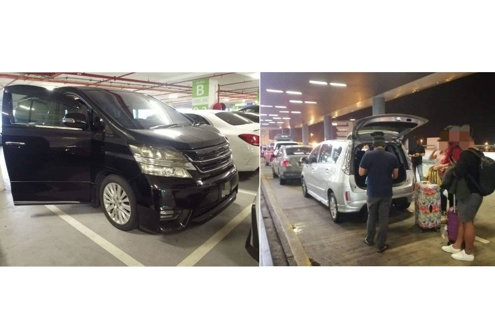 Sebuah Toyota Vellfire dan Perodua Alza yang disita JPJ kerana dipercayai diguna untuk aktiviti kereta sewa haram di KLIA 2, Sepang pada Selasa. - Foto JPJ Selangor