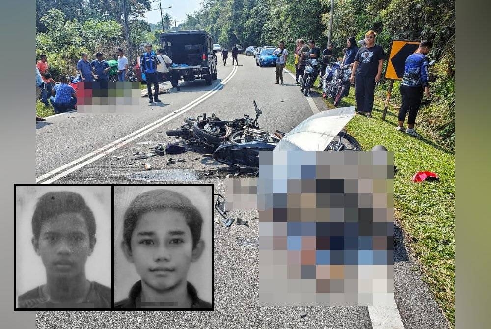 Mangsa maut di lokasi kejadian akibat kecederaan parah di kepala. Gambar kecil: Shahrul Effendi, Taufiq Ikhwan Akmal