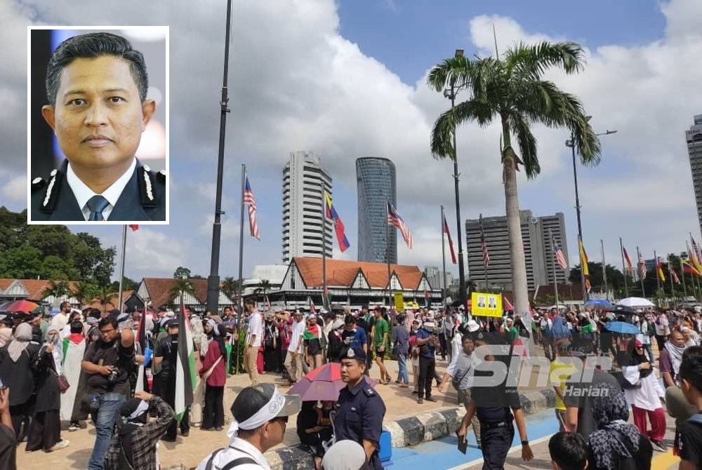 Orang ramai memenuhi Dataran Merdeka pada Ahad sebagai tanda sokongan terhadap rakyat Palestin pada Himpunan Freedom For Palestine. (Gambar kecil: Noor Dellhan)