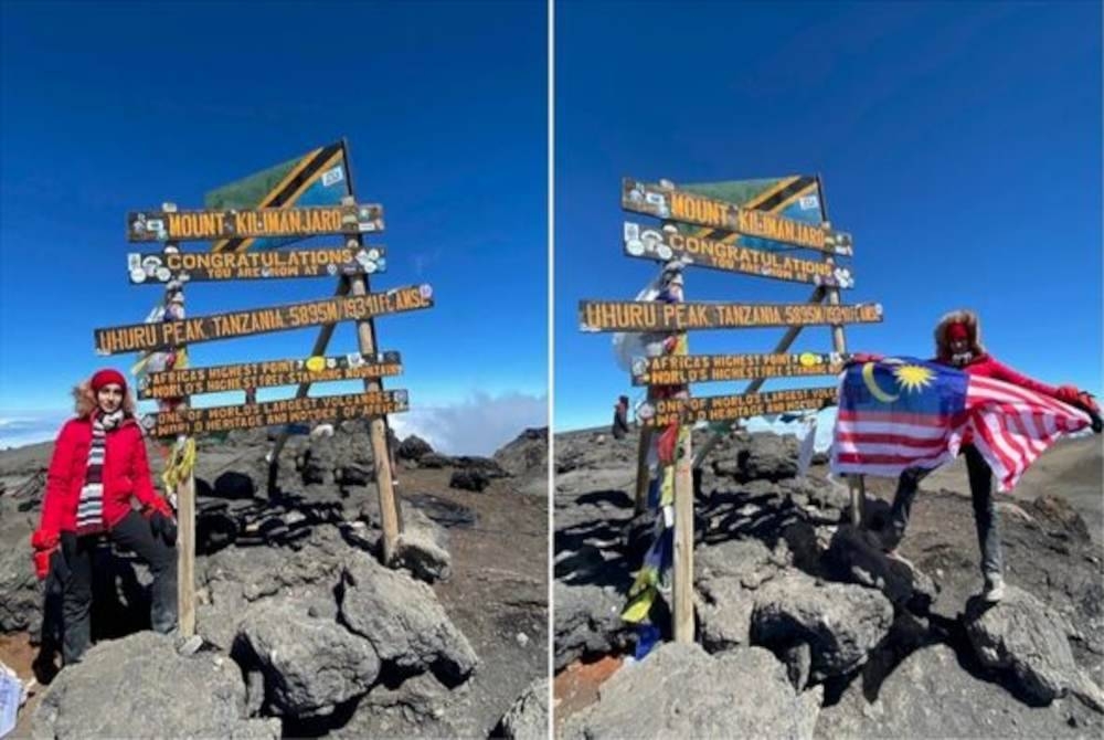 Harveen Kaur elakar sejarah tersendiri apabila muncul ratu cantik Malaysia pertama daki puncak tertinggi di benua Afrika, Gunung Kilimanjaro. - Foto Bernama (kredit Datin Harveen Kaur)