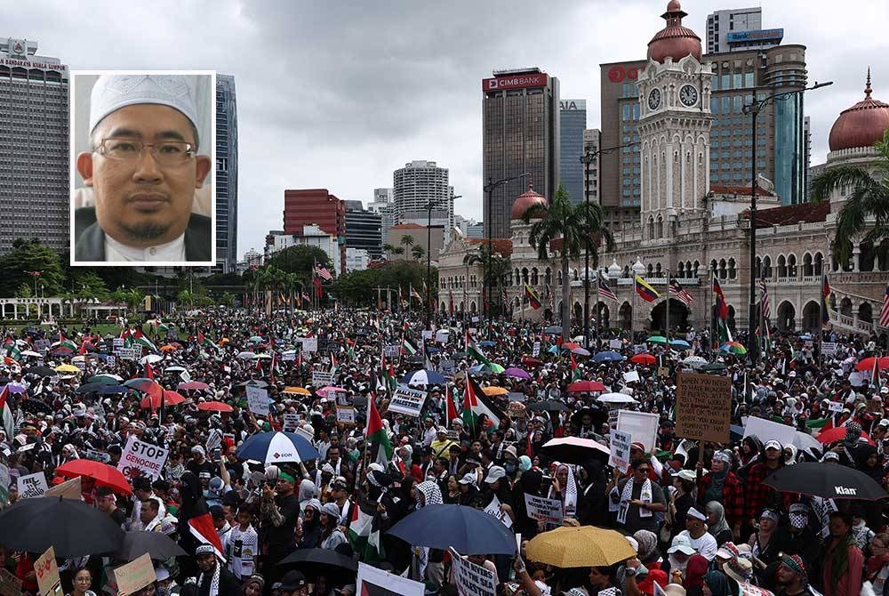 Ribuan orang awam menyertai Himpunan Freedom For Palestine di Dataran Merdeka baru-baru ini. Gambar kecil: ZAMRI