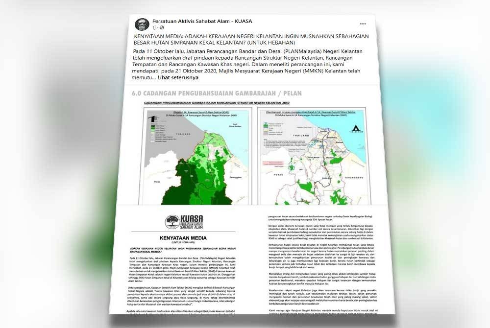 Tangkap layar kenyataan media di Facebook KUASA pada Sabtu.