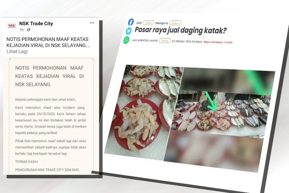 Tangkap layar kenyataan di Facebook NSK (Kanan: Laporan Sinar Harian pada Selasa)