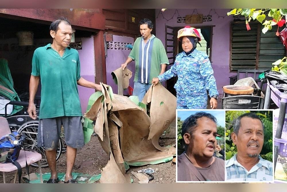 Anggota Angkatan Pertahanan Awam Malaysia membantu membersihkan rumah penduduk Kampung Bukit Belah yang dilanda banjir kilat. (Gambar kecil: Mohd Ridzuan, Mat Jusoh)