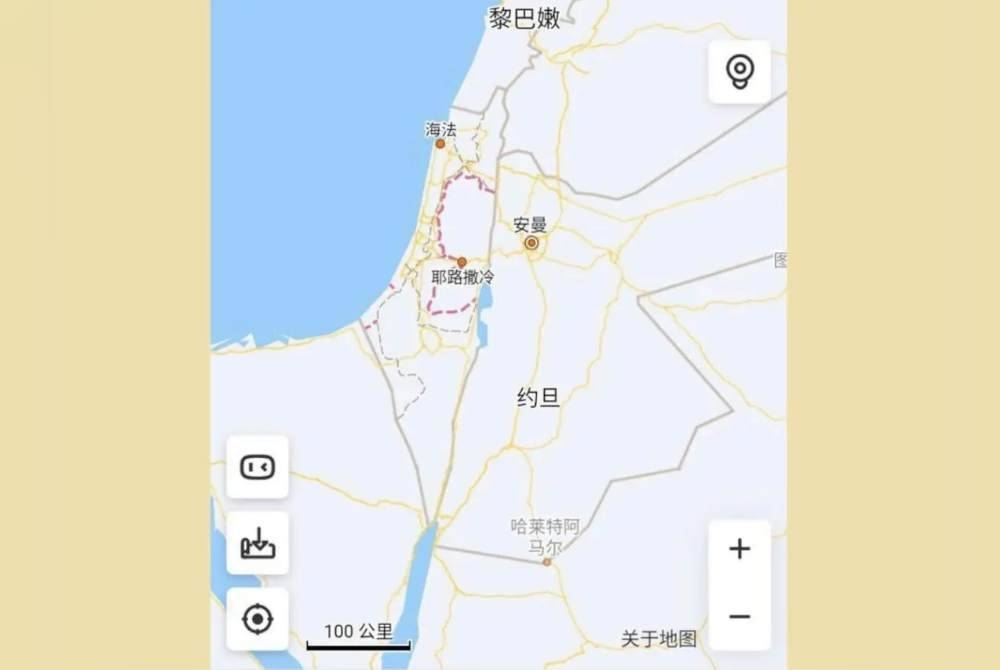 Nama Israel tidak tertera pada peta digital Baidu. - Foto Agensi