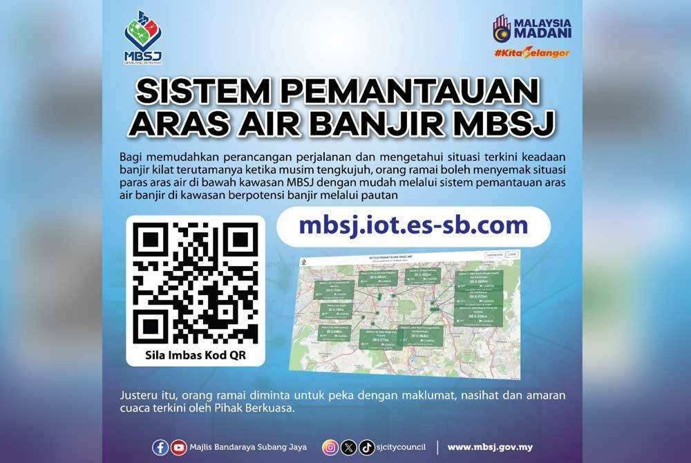 Info grafik mengenai sistem pemantauan aras air banjir MBSJ.