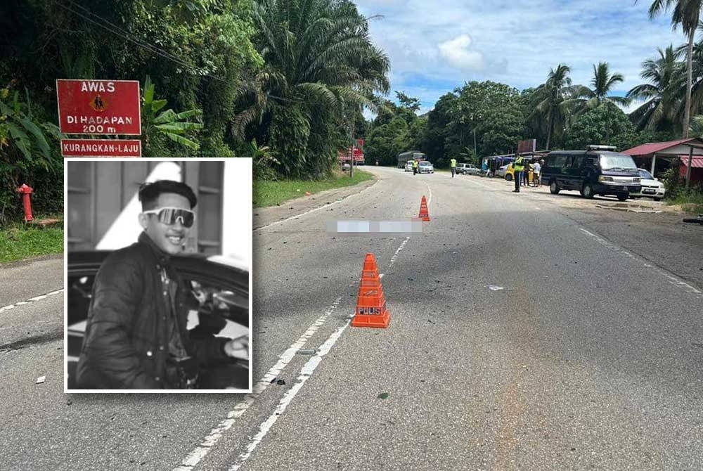 Mangsa yang parah disahkan meninggal dunia di tempat kejadian. Foto Facebook Polis Trafik Kuantan. (Gambar kecil: Muhammad Muslim. Foto Facebook)