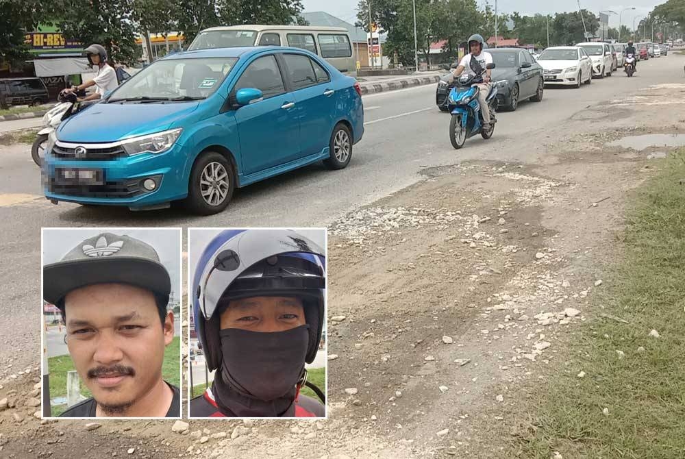 Pemerhatian dijalankan mendapati keadaan turapan tidak sempurna selain terdapat batu-batu kesan daripada turapan dijalankan. Gambar kecil dari kiri: Ibrahim, Aziz