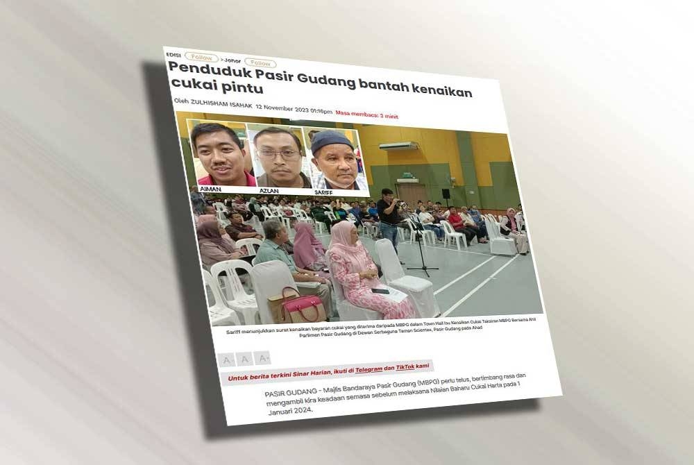 Penduduk Pasir Gudang membantah kenaikan cukai pintu kerana didakwa membebankan dan tidak sepadan dengan kualiti khidmat diberikan.