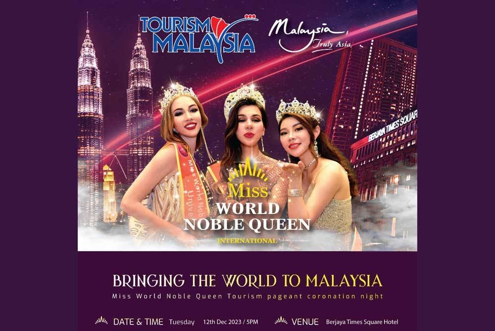 Malaysia bakal menjadi tuan rumah bagi pertandingan ratu cantik Miss World Noble Queen pada 12 Disember depan.