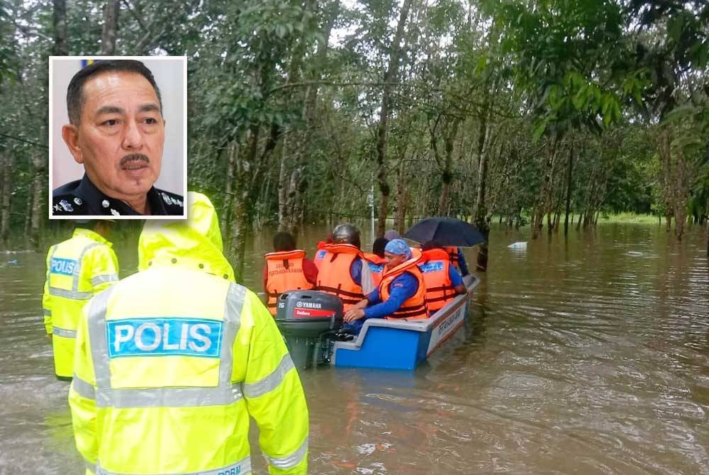 Operasi menyelamat yang dilakukan pihak berkuasa di Kampung Tok Kundor, Pasir Puteh. Gambar kecil: Ketua Polis Kelantan, Datuk Muhamad Zaki Harun