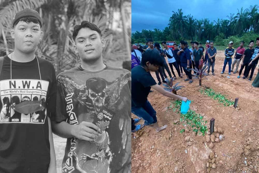 Allahyarham Muhammad Arif (kiri) dan Muhammad Hafiz (kanan). Dua jenazah pasangan kembar dikebumikan di Tanah Perkuburan Islam Kampung Bukit Kuching Tengah, di sini pada Selasa.